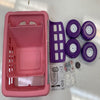 Hardware Pack: Small Capnut Tool (K), Basket Top (A), Basket Bottom (B), Seat Basket (F), Axle (G), Purple Wheel Front (I), White Wheel Back (M), 1 inch Screw (E), Bolt Cover White (L), 3/4 inch Screw (C), 1/4 inch Capnut (H), 1/4 inch Washer (J) and Inst